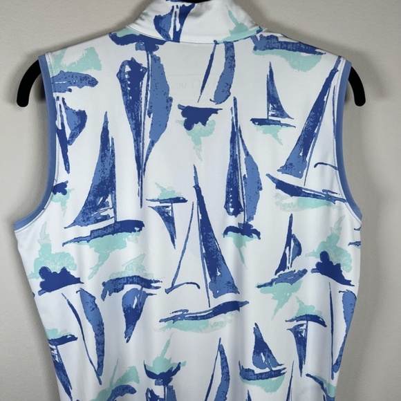 Ana Clare Active Women's Sleeveless Sailboat Dress White Blue Mini 1/4 Zip Large - Picture 7 of 9